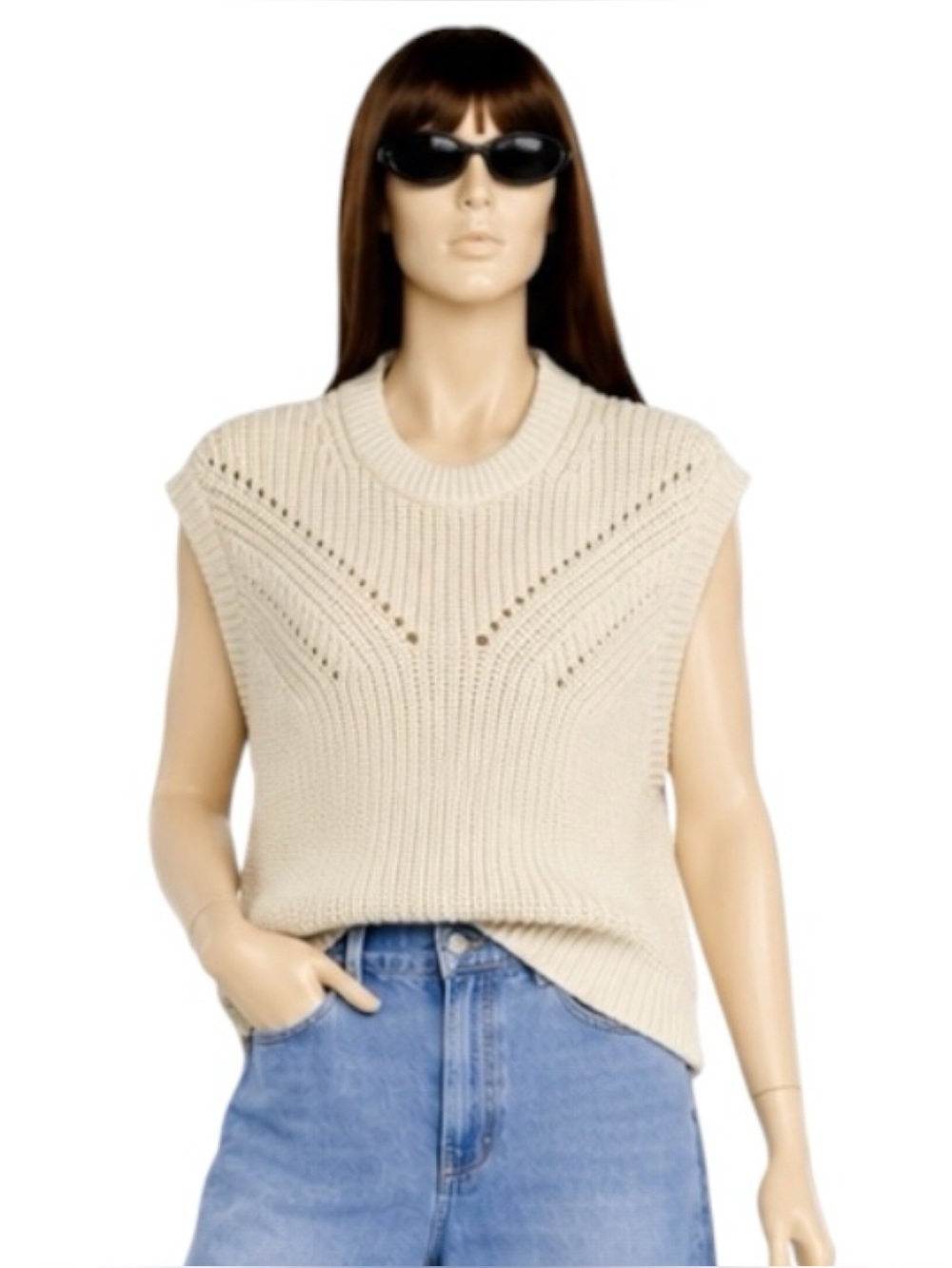 Madewell Mariella Sleeveless Cream/White Sweater Sz M Chunky Knit Cottagecore